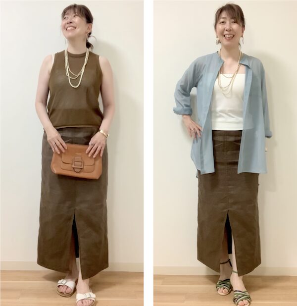 イエベ・骨格ナチュラル、人気アイテムを涼しげに着回し！札幌のパーソナルカラー診断・骨格診断のグロウコーデ