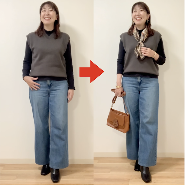 パーソナルカラー診断結果がイエベの方におすすめの似合うグレーをベストで取り入れた事例