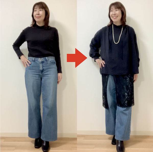 プチプラなのにおしゃれに見えるレースをデニムにプラスするとおしゃれ度が上がる