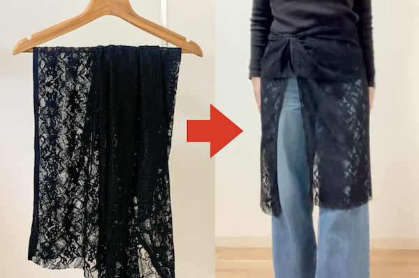 プチプラのレースは、腰に巻くのがトレンドです