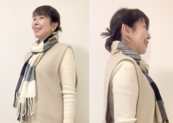骨格ストレートに似合う首元がスッキリ見えるマフラーの巻き方