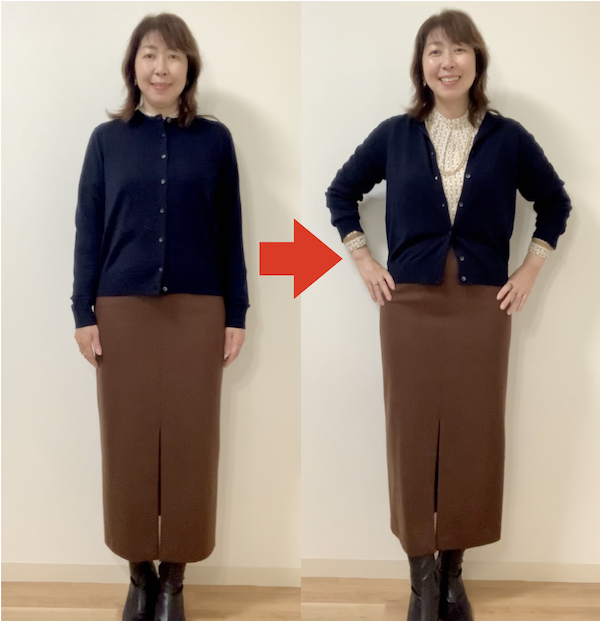 骨格ストレートやナチュラルがスタイルアップできるユニクロのクルーネックカーディガンの着こなし方