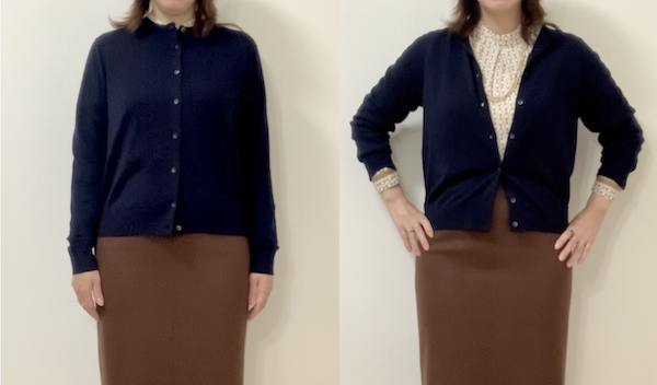 骨格ナチュラルがスタイルアップできるカーディガンの着こなし方の比較