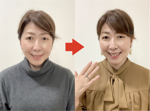 似合うメイクだけではなくパーソナルカラーを取り入れた似合う色の洋服を着た場合で印象を比較