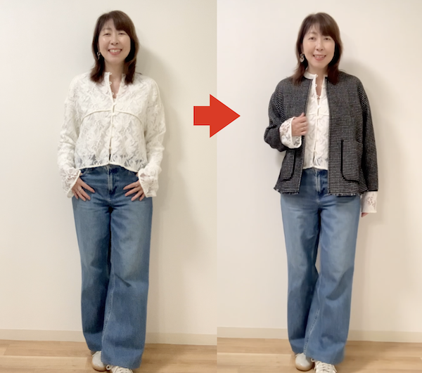 レースブラウスとデニムは最強に垢抜けるのでおすすめ