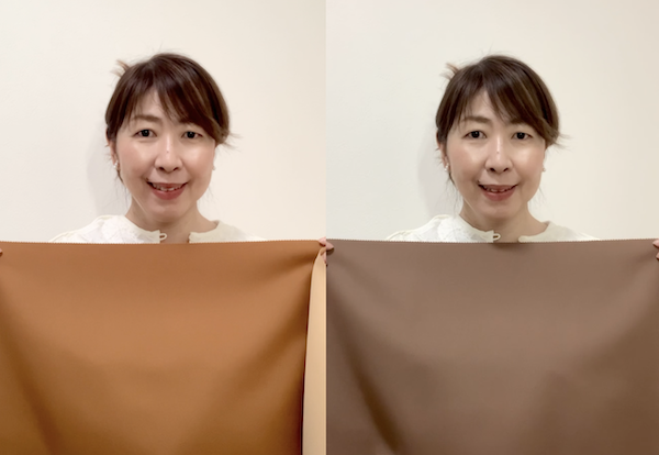イエベ春とブルベ夏のブラウンを、ドレープを使って肌の色や瞳の印象を検証