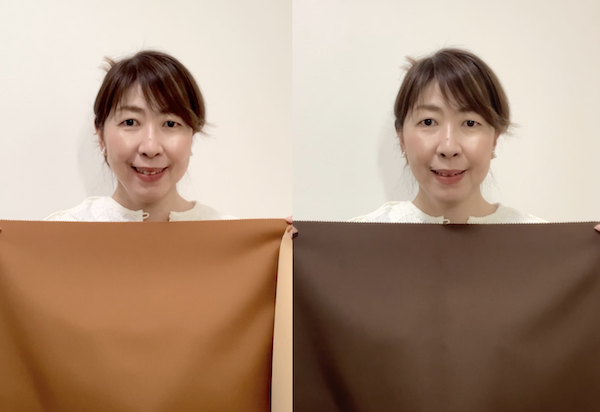 イエベ春とイエベ秋のブラウンを、ドレープを使って肌の色や瞳の印象を検証